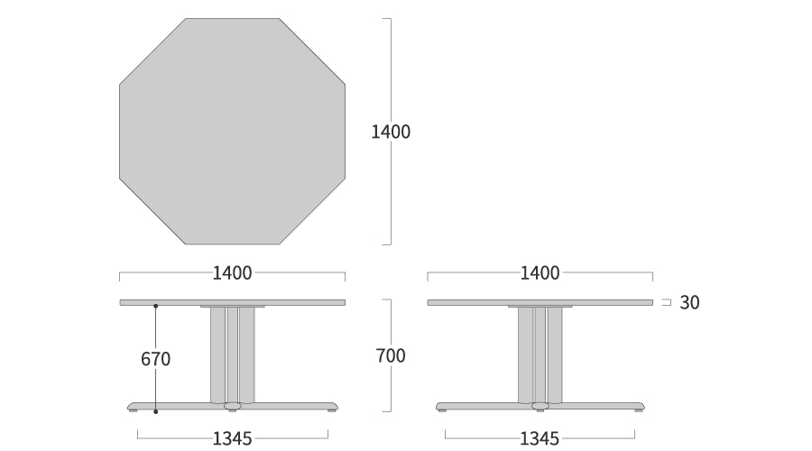 NEO TABLE 八角形 1本脚寸法図
