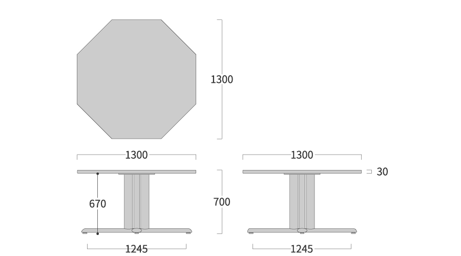 NEO TABLE 八角形 1本脚寸法図