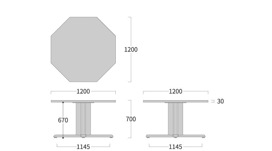 NEO TABLE 八角形 1本脚寸法図