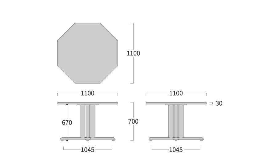 NEO TABLE 八角形 1本脚寸法図