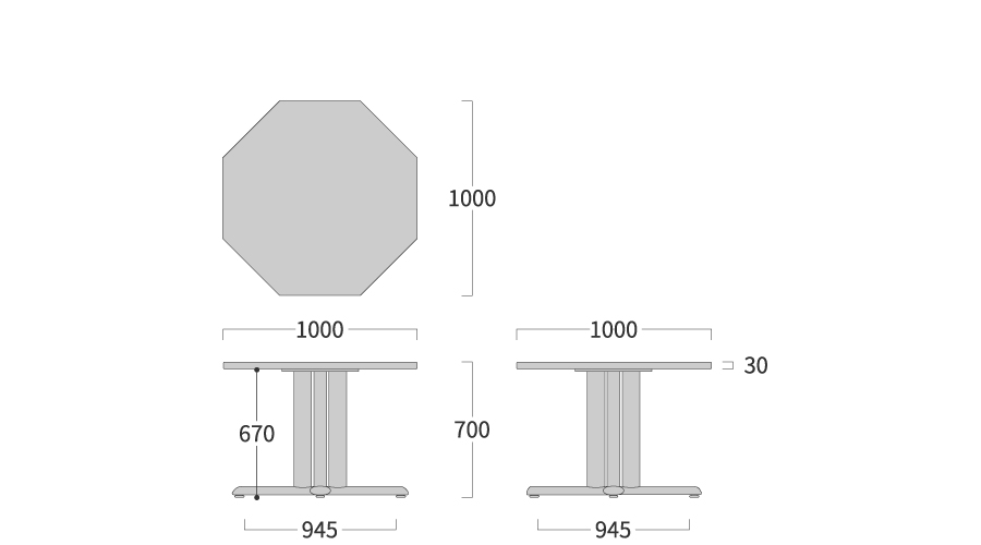 NEO TABLE 八角形 1本脚寸法図