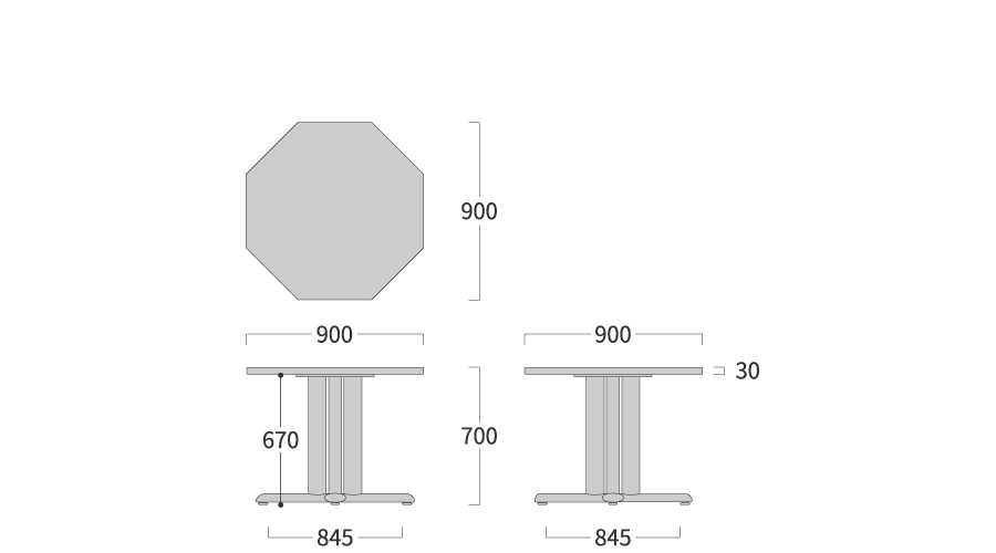 NEO TABLE 八角形 1本脚寸法図