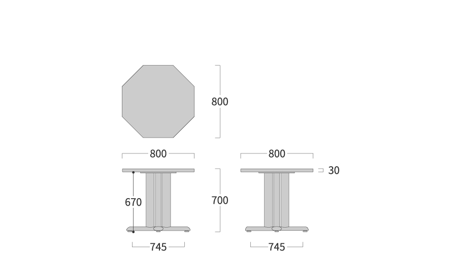 NEO TABLE 八角形 1本脚寸法図