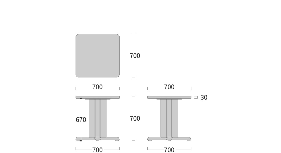 NEO TABLE 正方形 1本脚寸法図